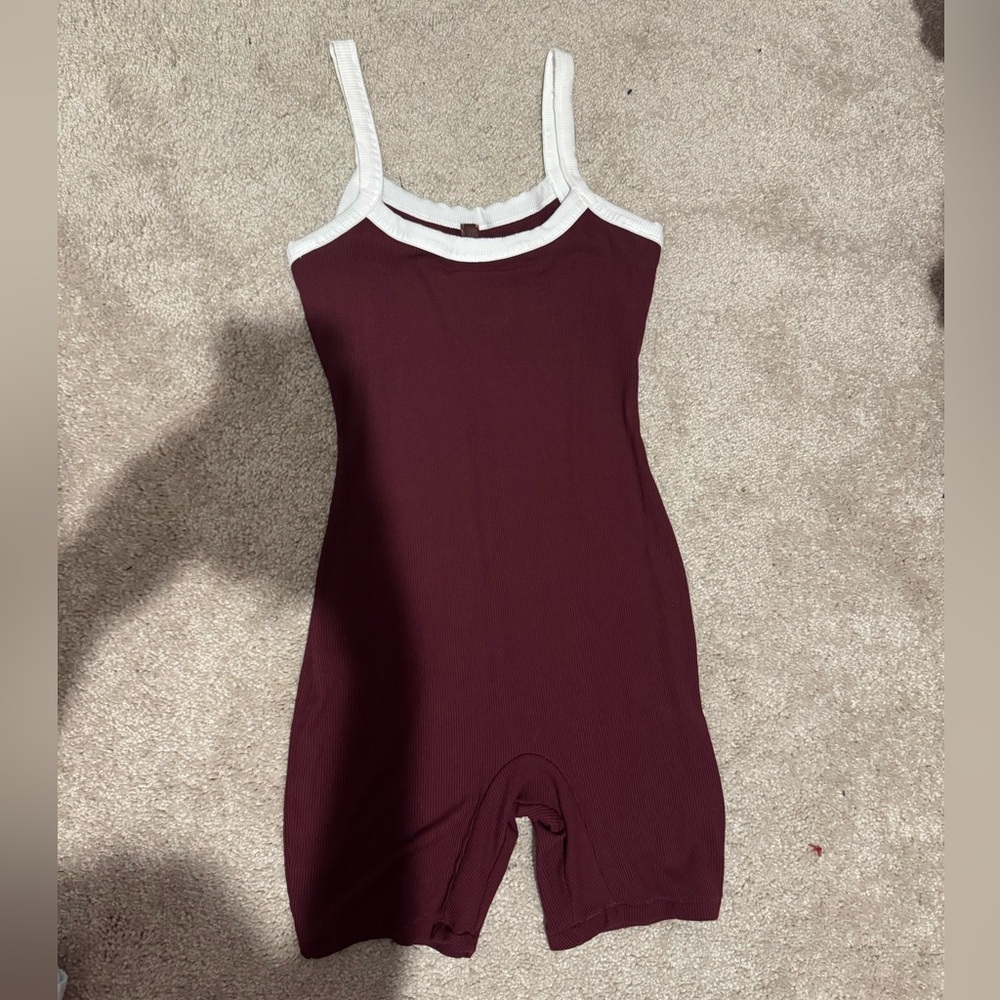 SKIMS Burgundy and White Bodysuit